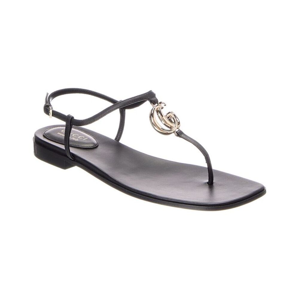 Gucci Gg Leather Sandal, Black